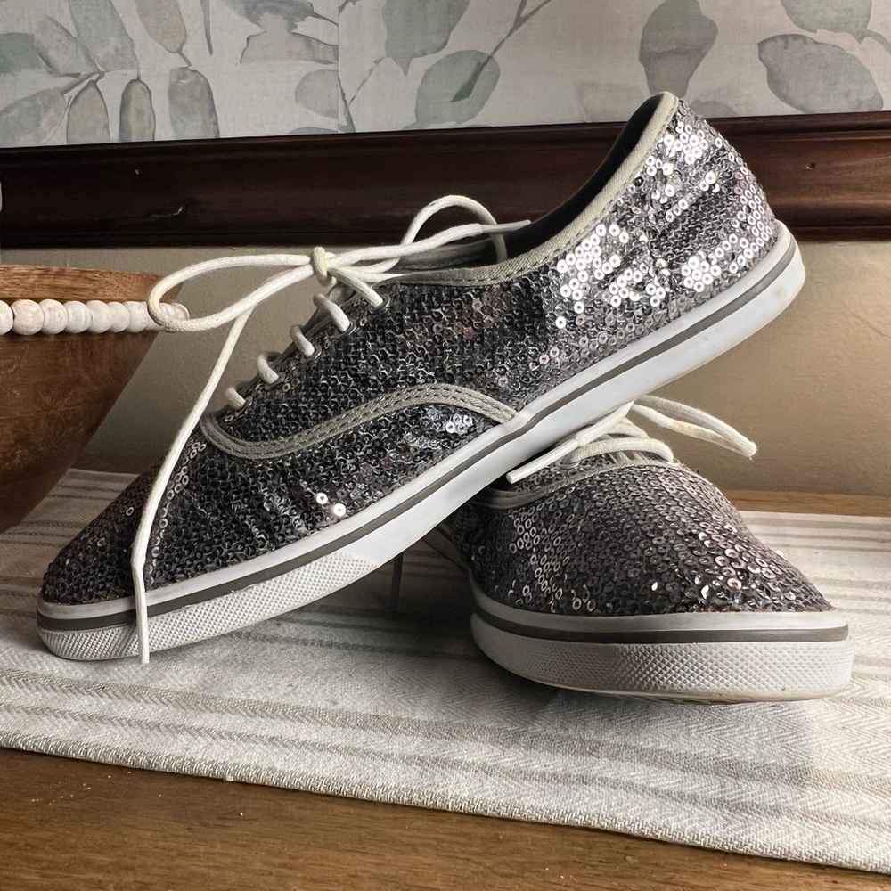 VANS Authentic Womens Micro Sequins Silver Lace Up Sneakers Shoes Women Size 8